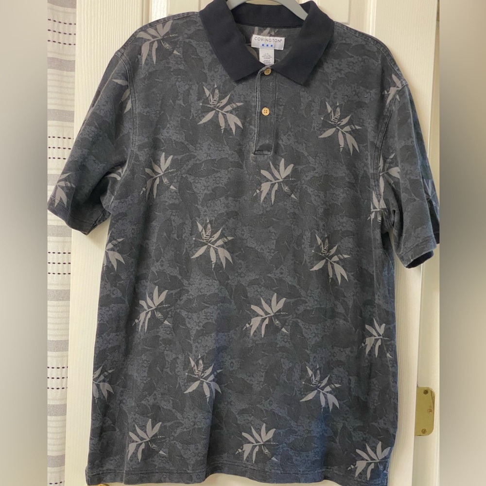 Covington Leaf  Patterned Short Sleeve Polo Shirt Size Large